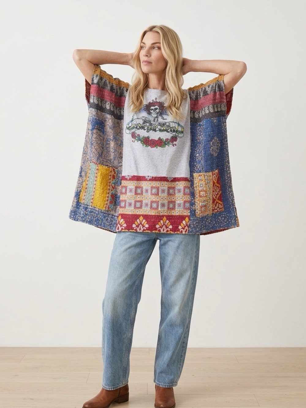 Handcrafted Upcycled Greatful Dead Kantha Tunic NWT One Size